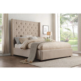Fairborn Beige Queen Upholstered Storage Platform Bed by Homelegance at Eve Furniture