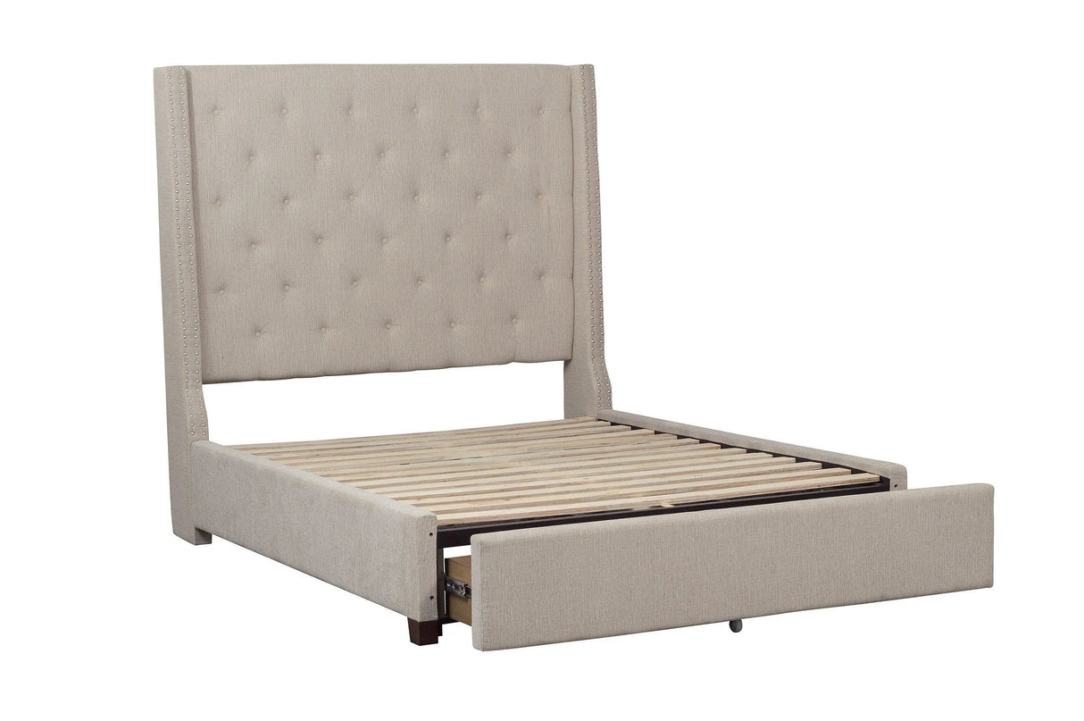 Fairborn Beige Queen Upholstered Storage Platform Bed by Homelegance at Eve Furniture