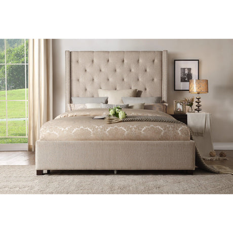 Fairborn Beige Queen Upholstered Storage Platform Bed by Homelegance at Eve Furniture
