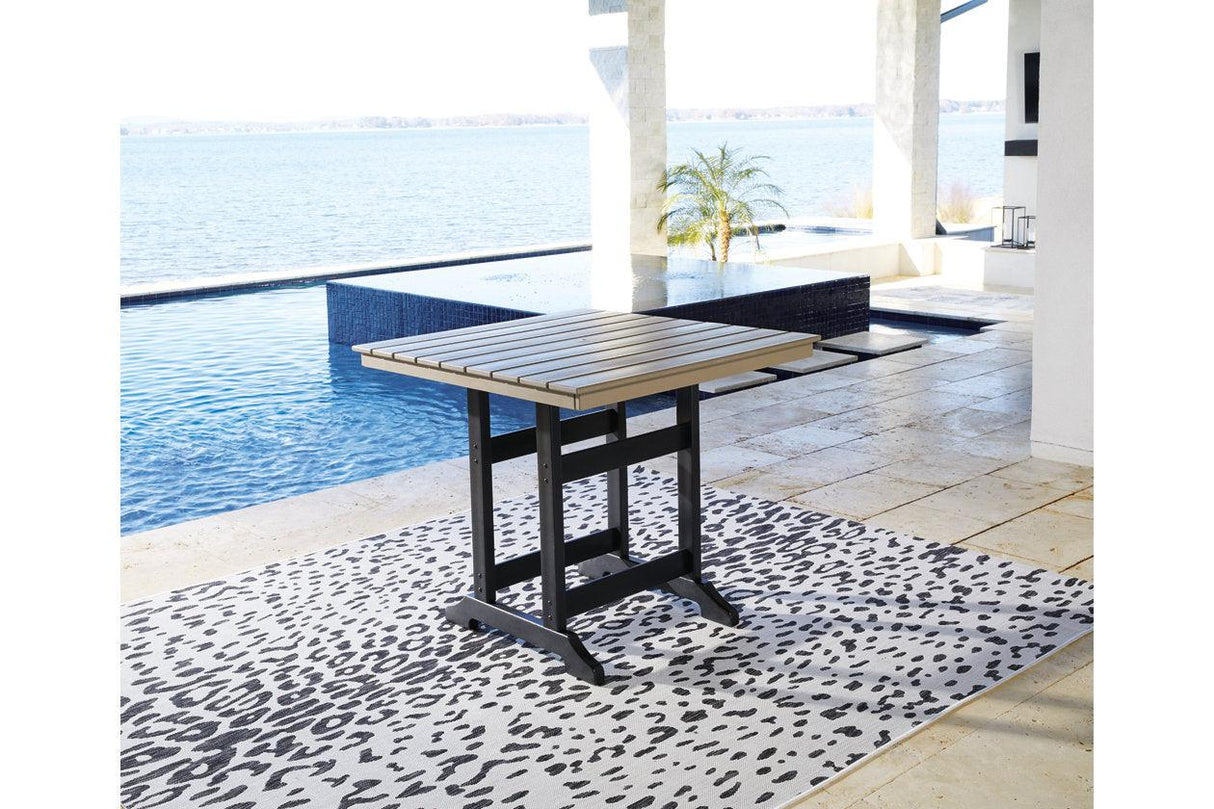 Fairen Trail Black/Driftwood Outdoor Counter Height Dining Table by Ashley at Eve Furniture