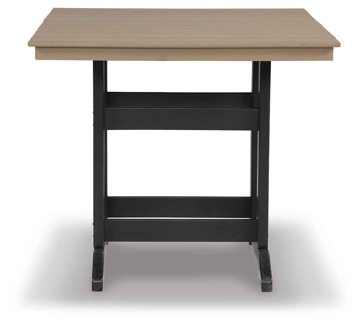 Fairen Trail Black/Driftwood Outdoor Counter Height Dining Table by Ashley at Eve Furniture