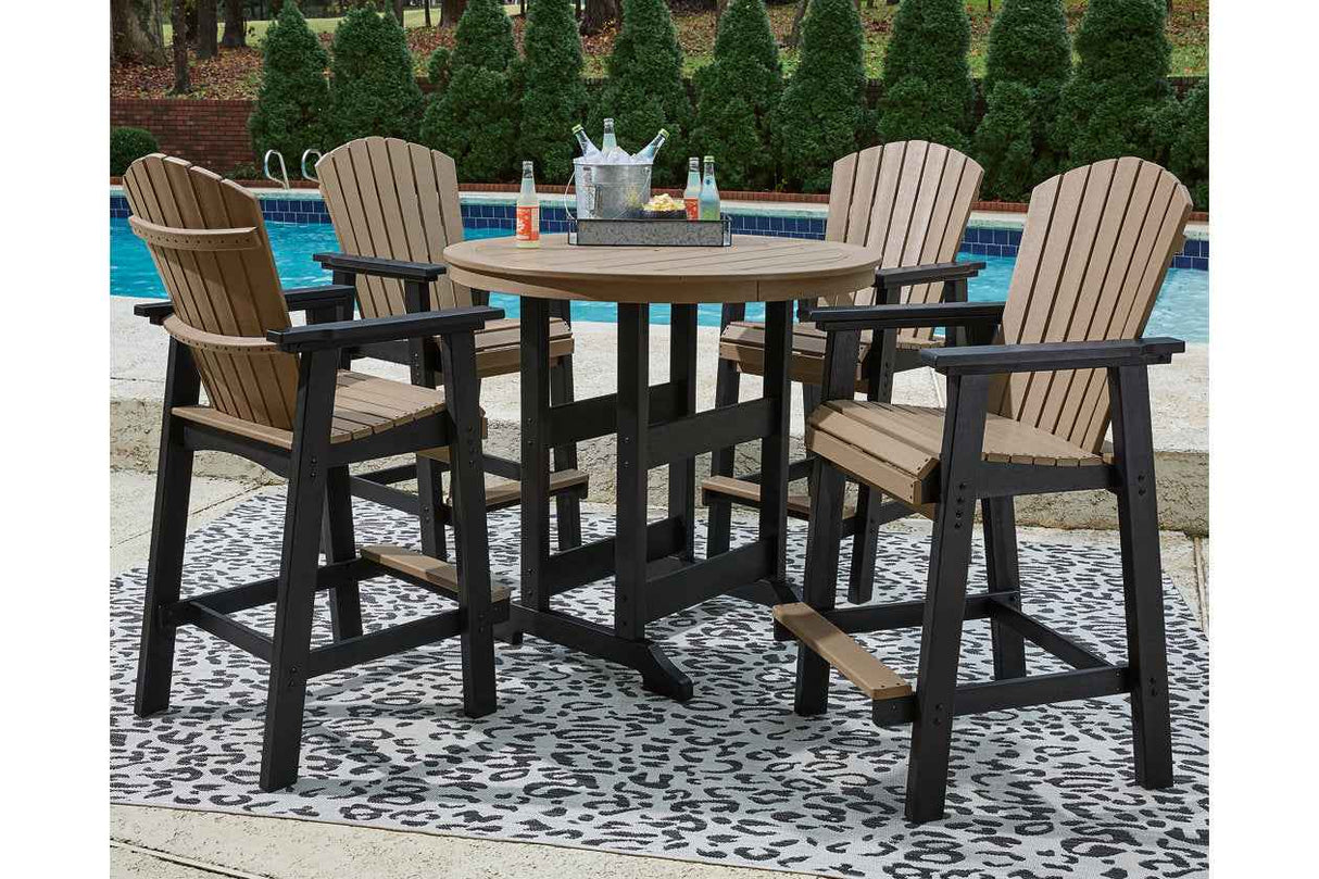Fairen Trail Black/Driftwood Outdoor Counter Height Dining Table with 2 Barstools by Ashley at Eve Furniture