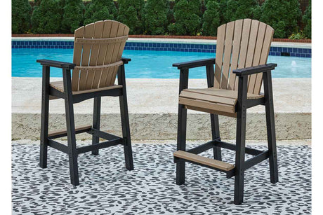 Fairen Trail Black/Driftwood Outdoor Counter Height Dining Table with 2 Barstools by Ashley at Eve Furniture