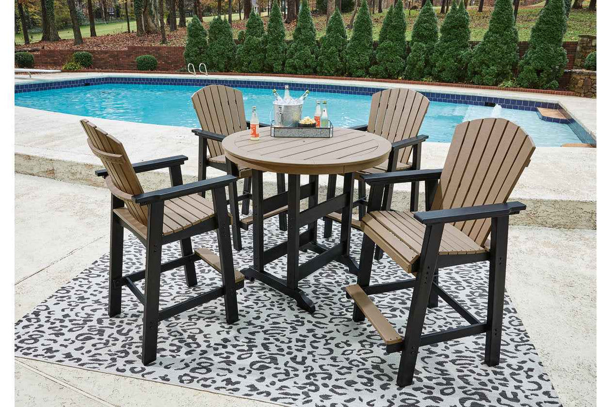 Fairen Trail Black/Driftwood Outdoor Counter Height Dining Table with 2 Barstools by Ashley at Eve Furniture
