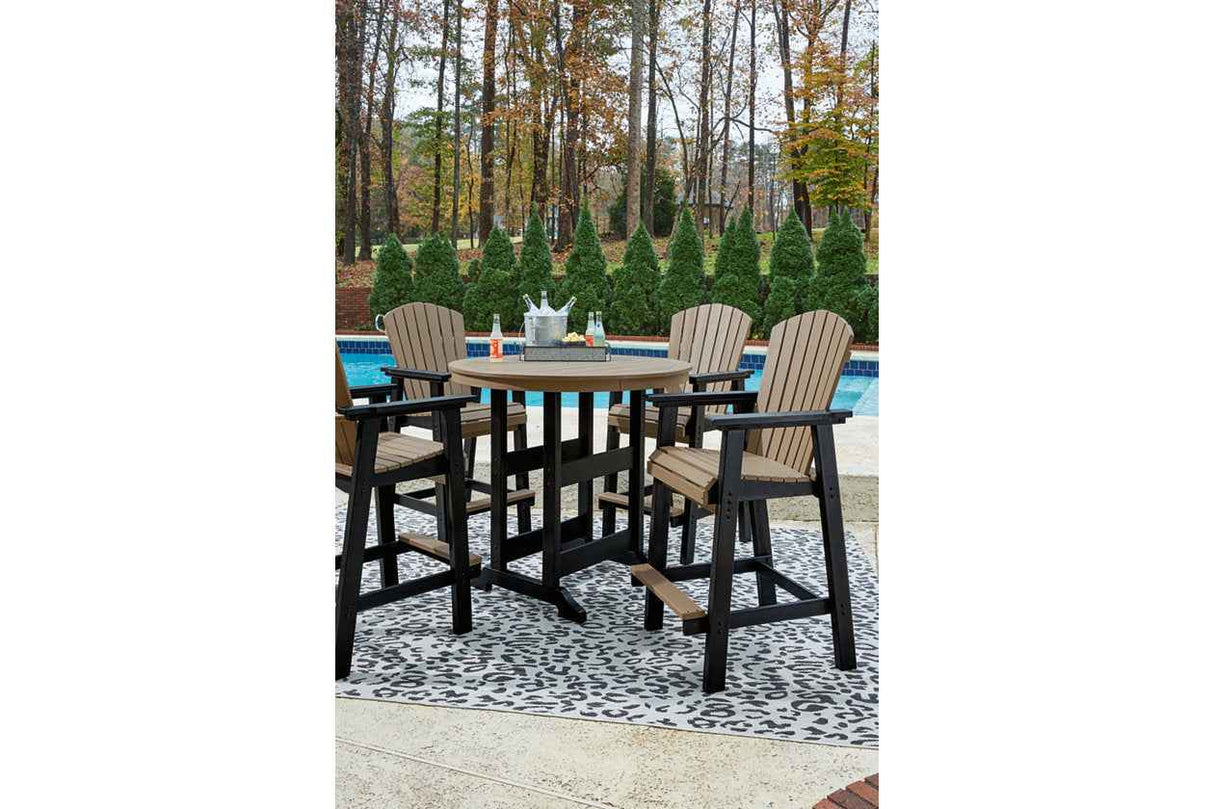 Fairen Trail Black/Driftwood Outdoor Counter Height Dining Table with 2 Barstools by Ashley at Eve Furniture