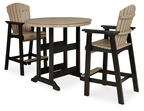 Fairen Trail Black/Driftwood Outdoor Counter Height Dining Table with 2 Barstools by Ashley at Eve Furniture
