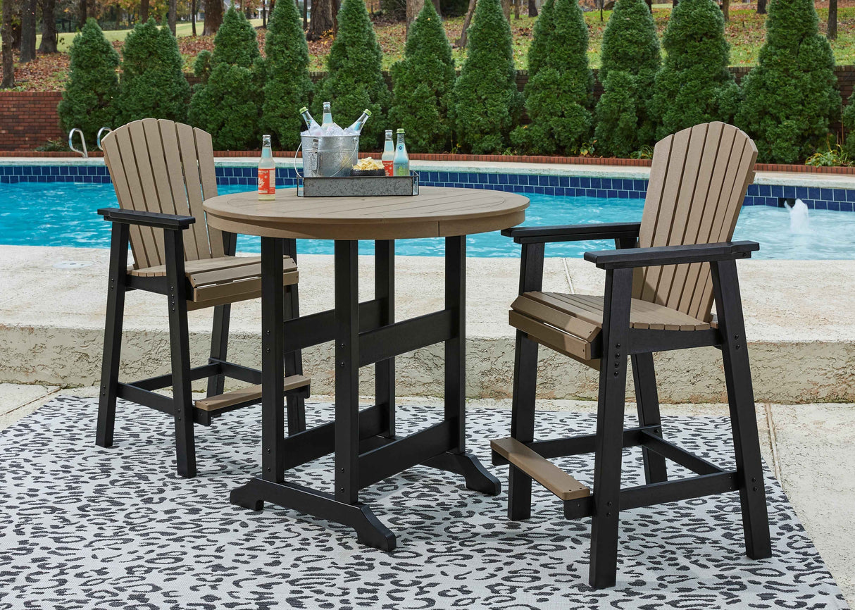 Fairen Trail Black/Driftwood Outdoor Counter Height Dining Table with 2 Barstools by Ashley at Eve Furniture