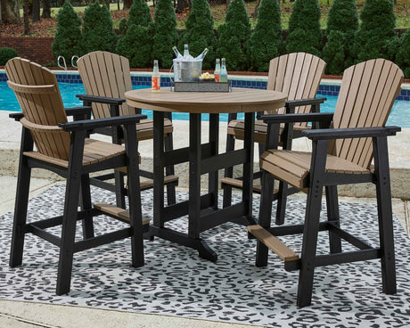 Fairen Trail Black/Driftwood Outdoor Counter Height Dining Table with 2 Barstools by Ashley at Eve Furniture