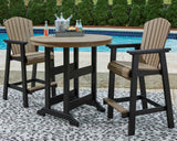 Fairen Trail Black/Driftwood Outdoor Counter Height Dining Table with 2 Barstools by Ashley at Eve Furniture