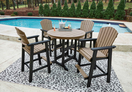 Fairen Trail Black/Driftwood Outdoor Counter Height Dining Table with 2 Barstools by Ashley at Eve Furniture