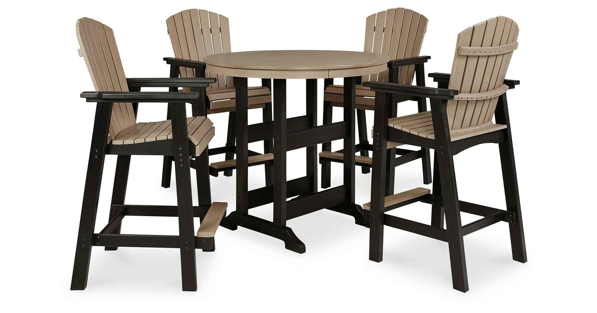 Fairen Trail Black/Driftwood Outdoor Counter Height Dining Table with 2 Barstools by Ashley at Eve Furniture