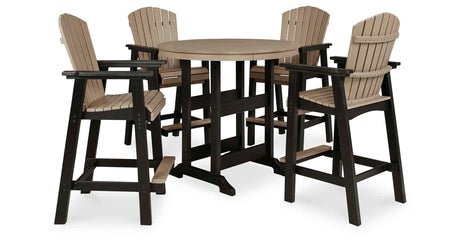 Fairen Trail Black/Driftwood Outdoor Counter Height Dining Table with 2 Barstools by Ashley at Eve Furniture