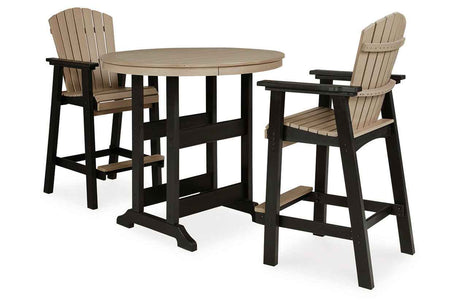 Fairen Trail Black/Driftwood Outdoor Counter Height Dining Table with 2 Barstools by Ashley at Eve Furniture