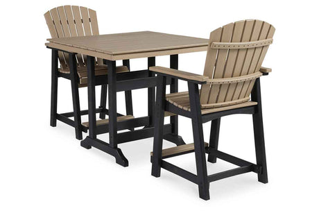 Fairen Trail Black/Driftwood Outdoor Counter Height Dining Table with 2 Barstools by Ashley at Eve Furniture