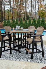 Fairen Trail Black/Driftwood Outdoor Counter Height Dining Table with 2 Barstools by Ashley at Eve Furniture
