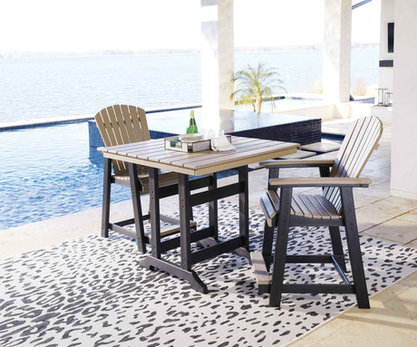 Fairen Trail Black/Driftwood Outdoor Counter Height Dining Table with 2 Barstools by Ashley at Eve Furniture