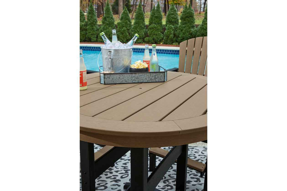 Fairen Trail Black/Driftwood Outdoor Counter Height Dining Table with 2 Barstools by Ashley at Eve Furniture