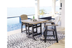 Fairen Trail Black/Driftwood Outdoor Counter Height Dining Table with 2 Barstools by Ashley at Eve Furniture