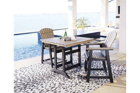Fairen Trail Black/Driftwood Outdoor Counter Height Dining Table with 2 Barstools by Ashley at Eve Furniture