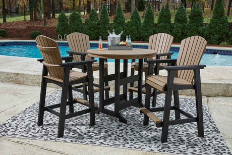 Fairen Trail Black/Driftwood Outdoor Counter Height Dining Table with 2 Barstools by Ashley at Eve Furniture