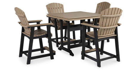 Fairen Trail Black/Driftwood Outdoor Counter Height Dining Table with 4 Barstools by Ashley at Eve Furniture