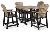 Fairen Trail Black/Driftwood Outdoor Counter Height Dining Table with 4 Barstools by Ashley at Eve Furniture