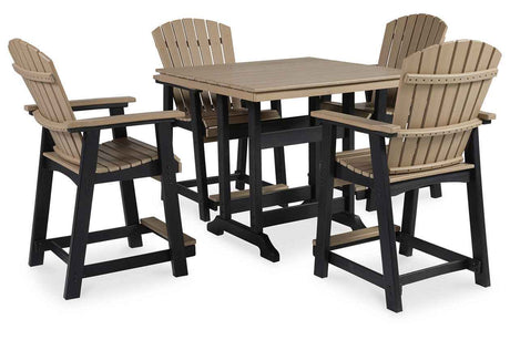 Fairen Trail Black/Driftwood Outdoor Counter Height Dining Table with 4 Barstools by Ashley at Eve Furniture