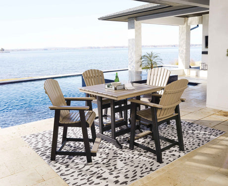 Fairen Trail Black/Driftwood Outdoor Counter Height Dining Table with 4 Barstools by Ashley at Eve Furniture