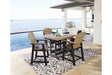Fairen Trail Black/Driftwood Outdoor Counter Height Dining Table with 4 Barstools by Ashley at Eve Furniture