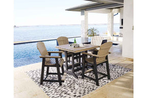 Fairen Trail Black/Driftwood Outdoor Counter Height Dining Table with 4 Barstools by Ashley at Eve Furniture