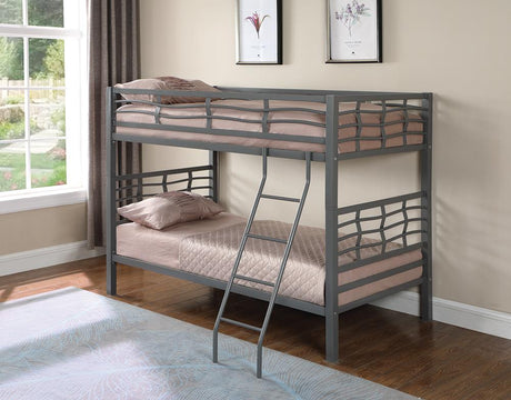 Fairfax Light Gunmetal Twin over Twin Bunk Bed with Ladder