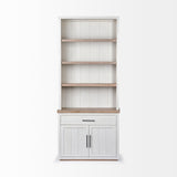Fairview I White and Medium Brown Wood Three Shelf Shelving Unit by Mercana at Eve Furniture