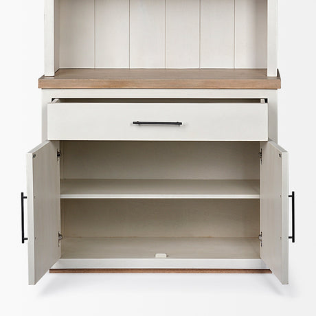 Fairview I White and Medium Brown Wood Three Shelf Shelving Unit by Mercana at Eve Furniture