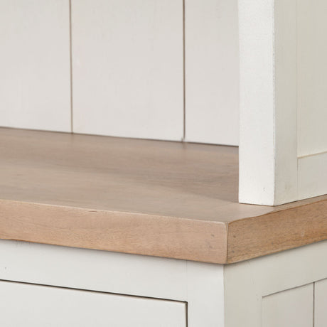Fairview I White and Medium Brown Wood Three Shelf Shelving Unit by Mercana at Eve Furniture