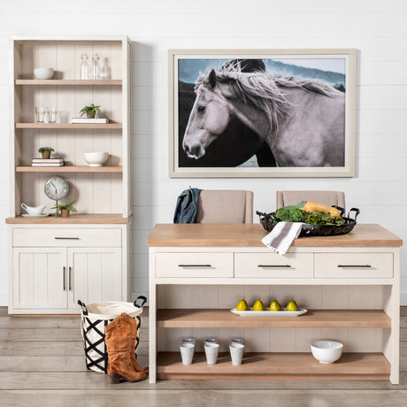 Fairview II White and Brown Two-Tone Stain Solid Wood Kitchen Island by Mercana at Eve Furniture