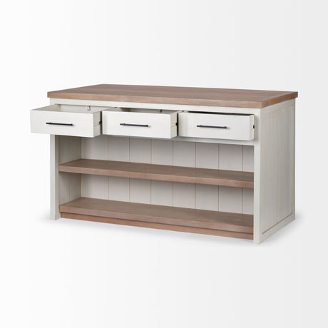 Fairview II White and Brown Two-Tone Stain Solid Wood Kitchen Island by Mercana at Eve Furniture