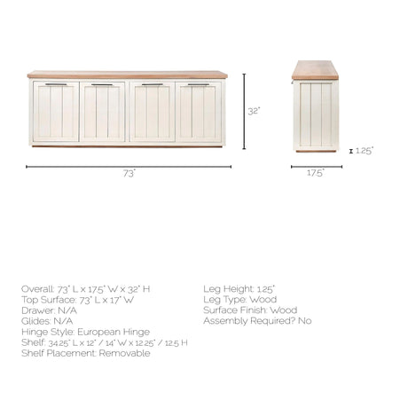 Fairview III Solid Wood Brown Top & White Frame 4 Cabinet Door Sideboard by Mercana at Eve Furniture