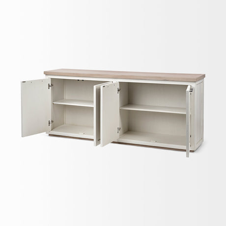 Fairview III Solid Wood Brown Top & White Frame 4 Cabinet Door Sideboard by Mercana at Eve Furniture