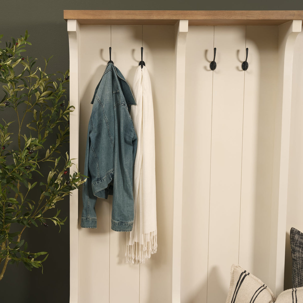 Fairview IV White And Brown Wood With Storage Hall Tree by Mercana at Eve Furniture