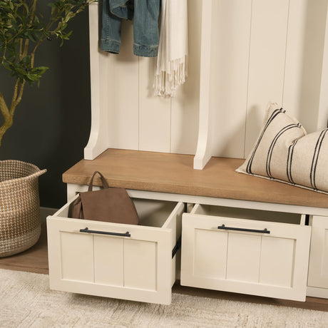 Fairview IV White And Brown Wood With Storage Hall Tree by Mercana at Eve Furniture
