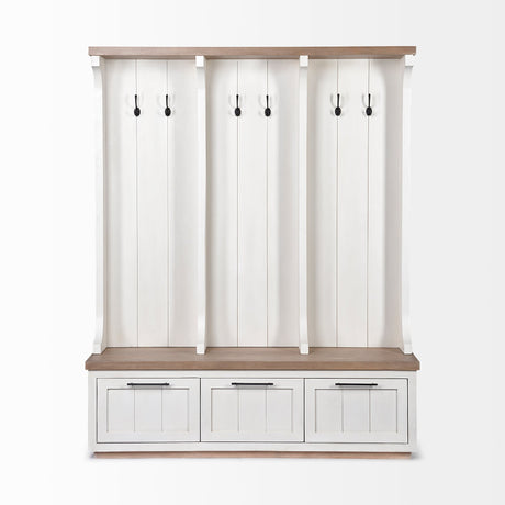 Fairview IV White And Brown Wood With Storage Hall Tree by Mercana at Eve Furniture