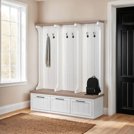 Fairview IV White And Brown Wood With Storage Hall Tree by Mercana at Eve Furniture