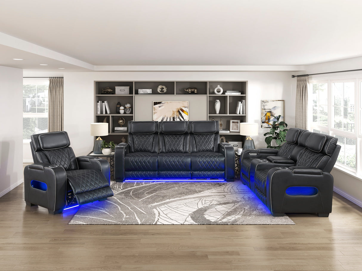 Fairway Black Power Double Reclining Loveseat with Center Console by Homelegance at Eve Furniture