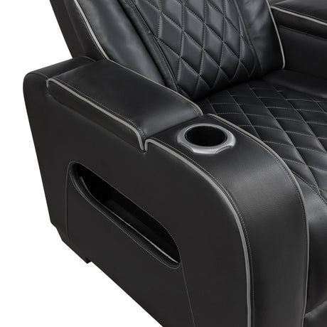 Fairway Black Power Double Reclining Loveseat with Center Console by Homelegance at Eve Furniture