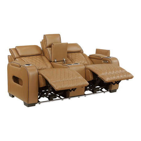 Fairway Brown Power Double Reclining Loveseat with Center Console by Homelegance at Eve Furniture