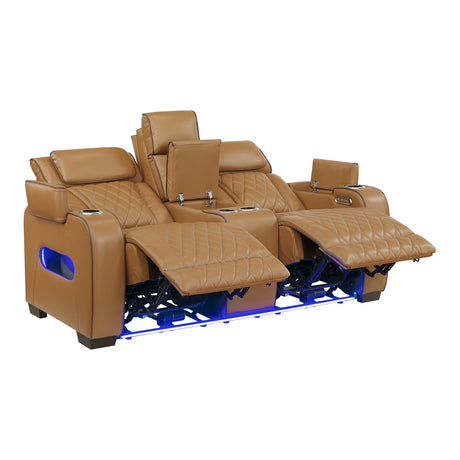 Fairway Brown Power Double Reclining Loveseat with Center Console by Homelegance at Eve Furniture