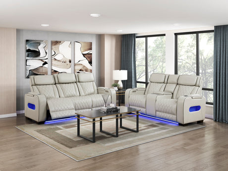 Fairway Taupe Power Double Reclining Loveseat with Center Console by Homelegance at Eve Furniture