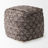 Falguni 16.0L x 16.0W x 16.0H Gray Leather and Cotton Patterned Pouf by Mercana at Eve Furniture