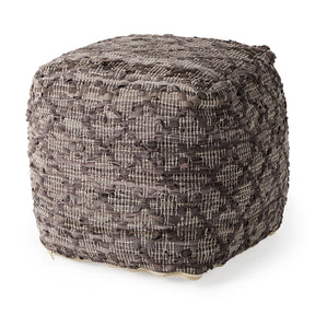 Falguni 16.0L x 16.0W x 16.0H Gray Leather and Cotton Patterned Pouf by Mercana at Eve Furniture