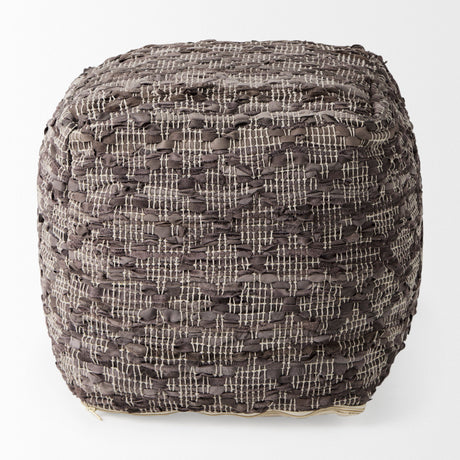 Falguni Gray Leather and Cotton Patterned Pouf by Mercana at Eve Furniture